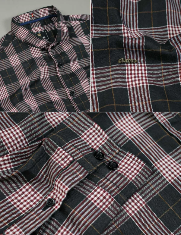 Turbo Plaid Pattern Creation Long Sleeve Cotton Casual Shirt In Black
