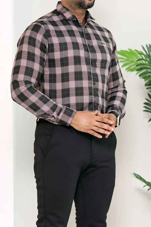 Turbo Plaid Pattern Creation Long Sleeve Cotton Casual Shirt In Black