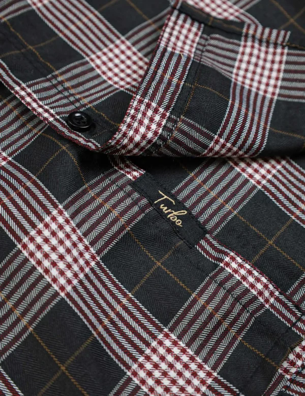 Turbo Plaid Pattern Creation Long Sleeve Cotton Casual Shirt In Black