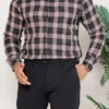 Turbo Plaid Pattern Creation Long Sleeve Cotton Casual Shirt In Black
