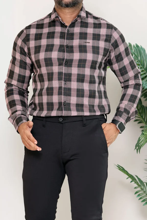 Turbo Plaid Pattern Creation Long Sleeve Cotton Casual Shirt In Black